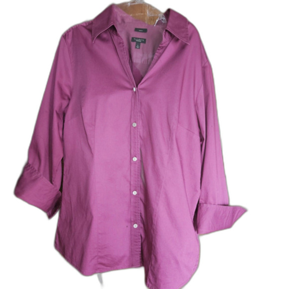 Talbots Womens Burgundy Purple Three Quarter Sleeve Button Down‎ Shirt Size L